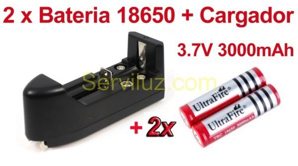 2 x Bateria Recargable 18650, 3000 mAh Litio Ion + Multi Cargado